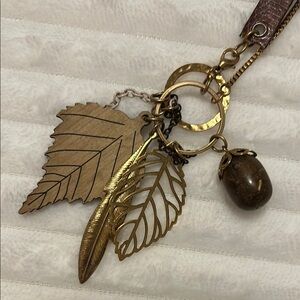 Elegant Gold Leaf Pendant & Multiple Charms - Box Style Chain Fashion Necklace